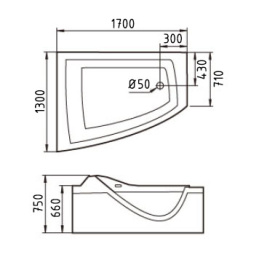 Акриловая ванна 170x130 Gemy (G9056 K L), прямоугольная-асимметричная, Гидромассаж: есть (уже устано