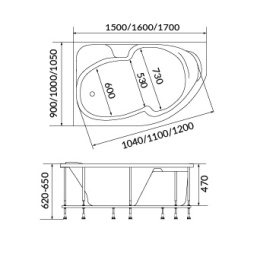 Акриловая ванна 150x90 1MarKa (01ди1590л)
