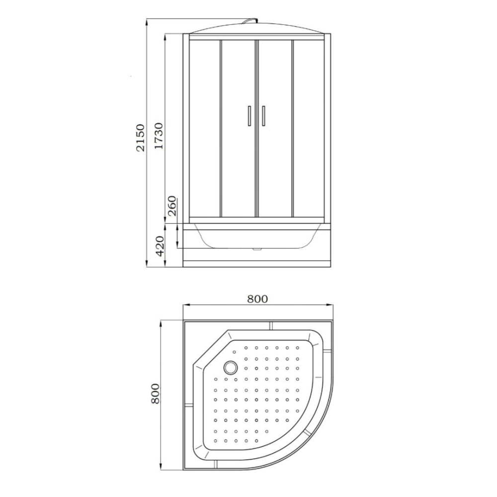 Душевая кабина 80x80x215 Parly (EC821) черный, Без гидромассажа, ABS-пластик, Поддон высокий