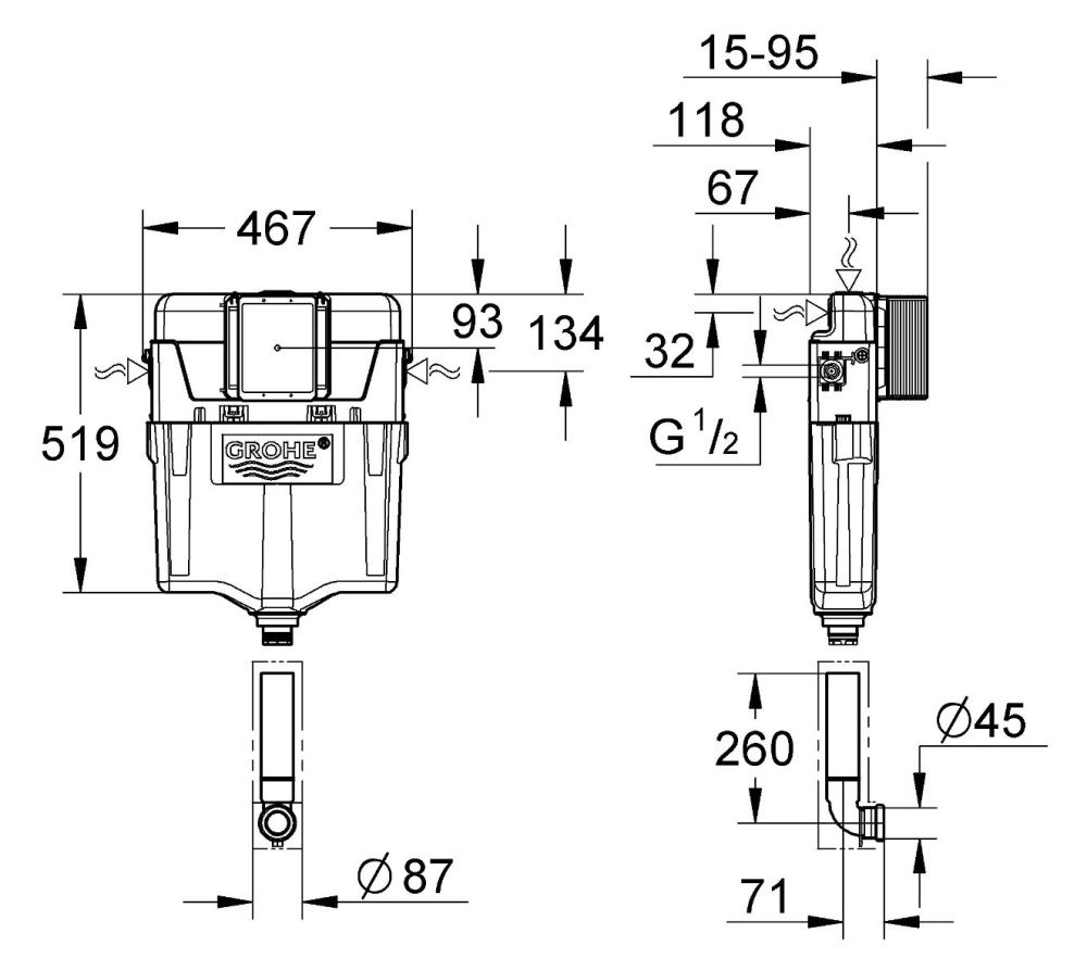 Напольный приставной унитаз с бачком Grohe 3889539339