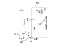 Душевая стойка с термост Mamoli Pico  38300832002K смесителем верхним и ручным душем, Matt Black