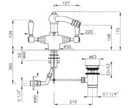 Смеситель Nicolazzi P.M. Blanc 1434CR78 для биде, хром, ручка белая керамика