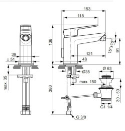 Фото Смеситель Ideal Standard Tonic II A6336AA для биде, с донным клапаном