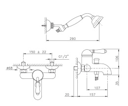 Фото Смеситель Nicolazzi Classico 3401DB76 для ванны и душа, темная бронза, ручки P.M. BLANC