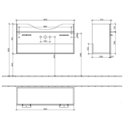 Тумба под раковину A289N1BM VILLEROY&BOCH Central Line, 950 x 381 x 525 мм