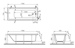 Акриловая ванна 170x70 Vitra (52530001000), прямоугольная