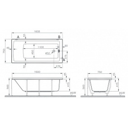 Акриловая ванна 160x75 Vitra (52660001000), Гидромассаж: нет
