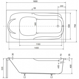 Акриловая ванна 160x70 Besco (WAB-160-PK), прямоугольная