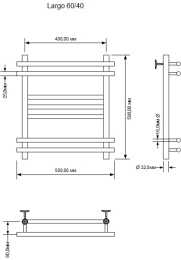 Полотенцесушитель водяной Aquanet Largo 600x400, хром