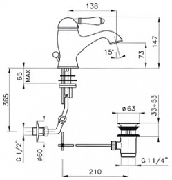 Фото Смеситель Nicolazzi P.M. Blanc 3402GB76 для раковины, гальваническое золото, ручка белая керамика