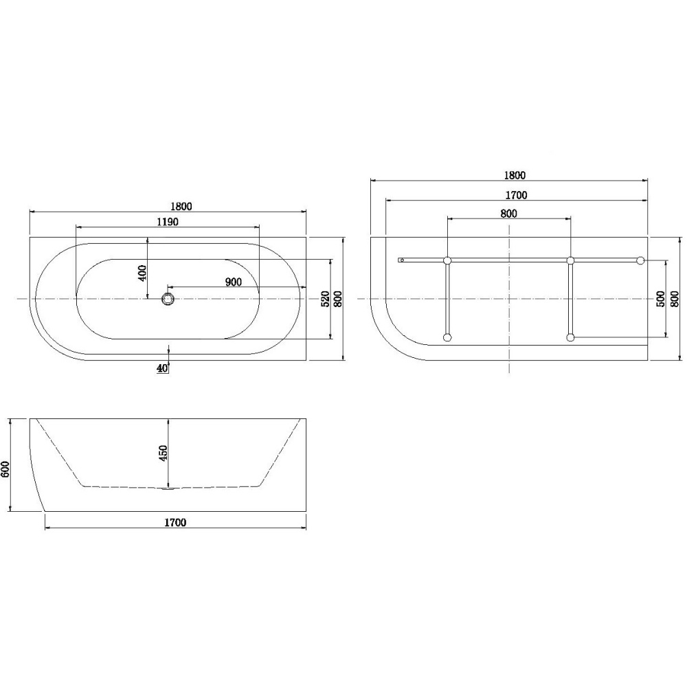 Акриловая ванна 180x80 Aquanet (00260049), асимметричная