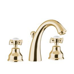 Фото TW London Смеситель для раковины на 3 отверстия, излив 135мм, с донным клапаном, цвет золото