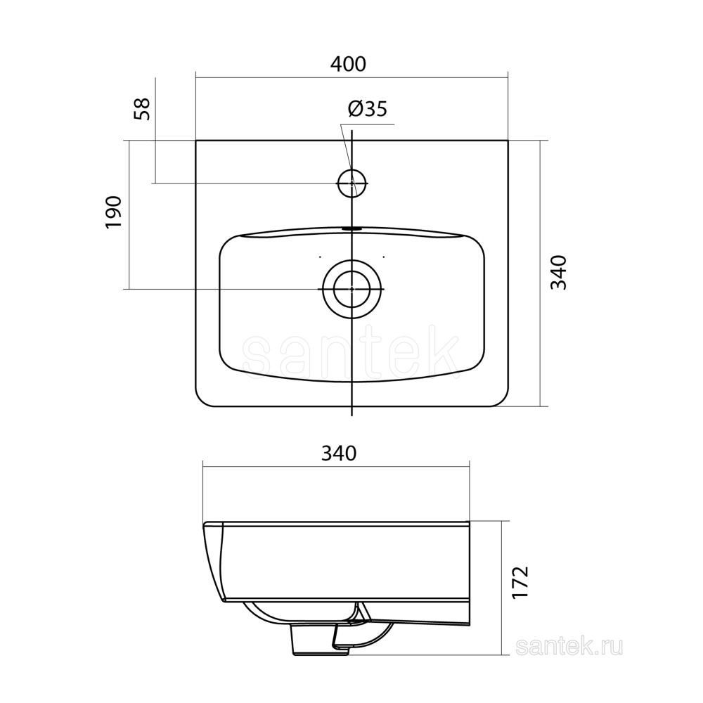 Фото Раковина Santek Нео 40 отверстие под смеситель 1WH302183