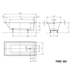 Ванна Kaldewei Puro мод 653, 180 х 80 х 42 см, anti-slip + easy-clean