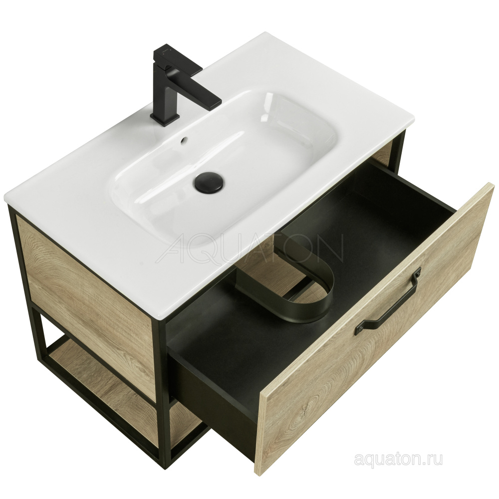 Фото Тумба под раковину Aquaton Лофт Фабрик 80 дуб эндгрейн 1A242401LTDU0