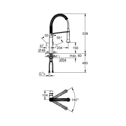 Grohe K7 31379000 Смеситель для кухни профессиональный, выдвижной гибкий излив