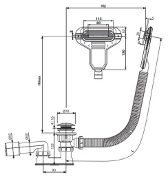 Слив-перелив AlcaPlast A516CKM Click/Clack с плоским переливом, хром