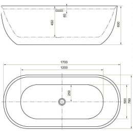 Акриловая ванна 170x78 Aquanet (00289723), овальная