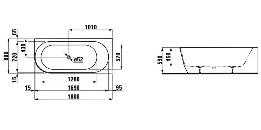 Фото Ванна Laufen Pro угловая, 180x80 без слива-перелива, правая/левая.