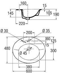 Раковина Jacob Delafon Presquile E1250-00 60*48 см, врезная сверху