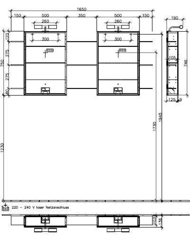 Шкаф зеркальный навесной 85482000 VILLEROY&BOCH Face to Face, 1650 x 750 820 x 135 мм