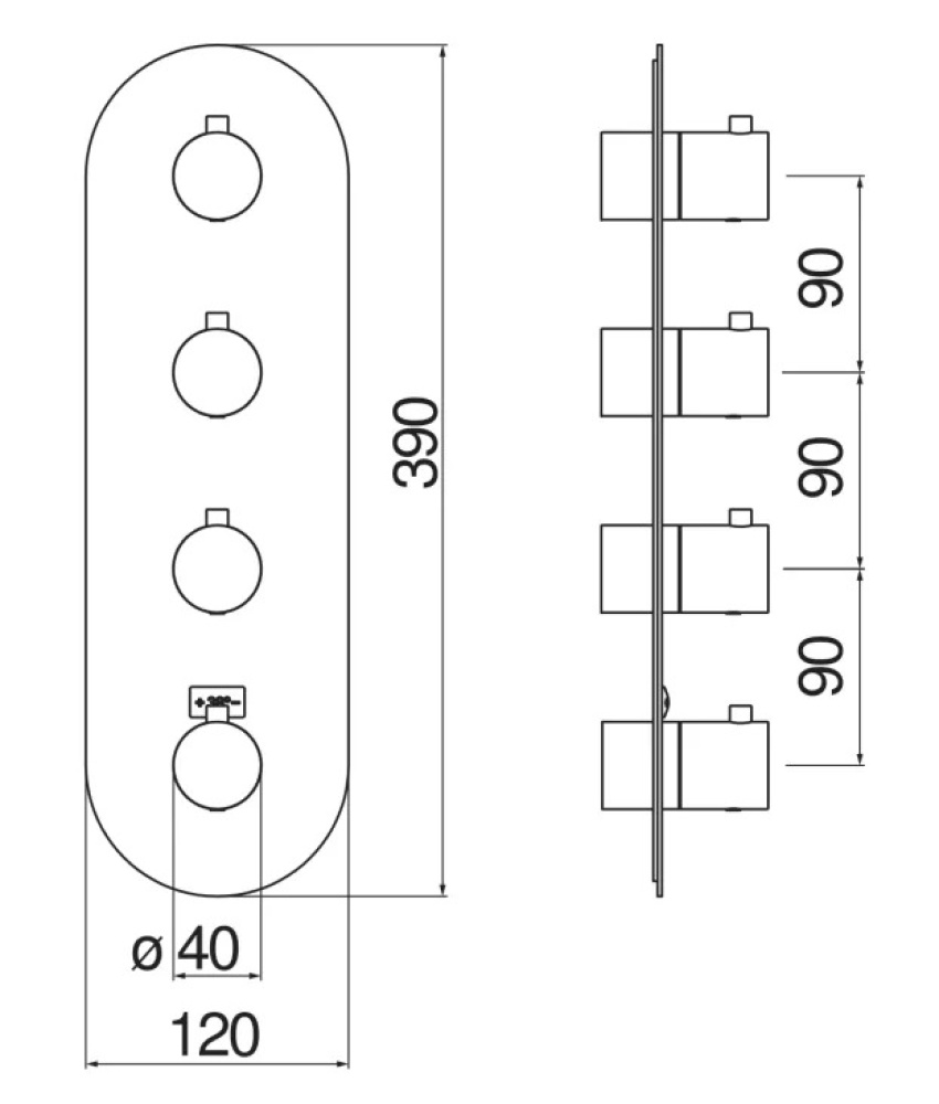 Фото Nobili PLUS WE00103/TCR Термостатический смеситель для ванны 3 выхода (внешняя часть)