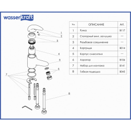 Смеситель для раковины WasserKRAFT ISEN 2603, хром