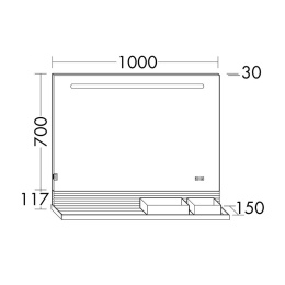 Фото Burgbad  SFXP100FOT2 Зеркало FIUMO с подсветкой,светод освещ,1 сенс выкл,обогрев,корпус аллюмин