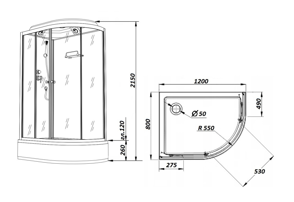 Фото Душевая кабина 120x80x215 Parly (BMM120L) белый, Без гидромассажа, ABS-пластик, Поддон средний
