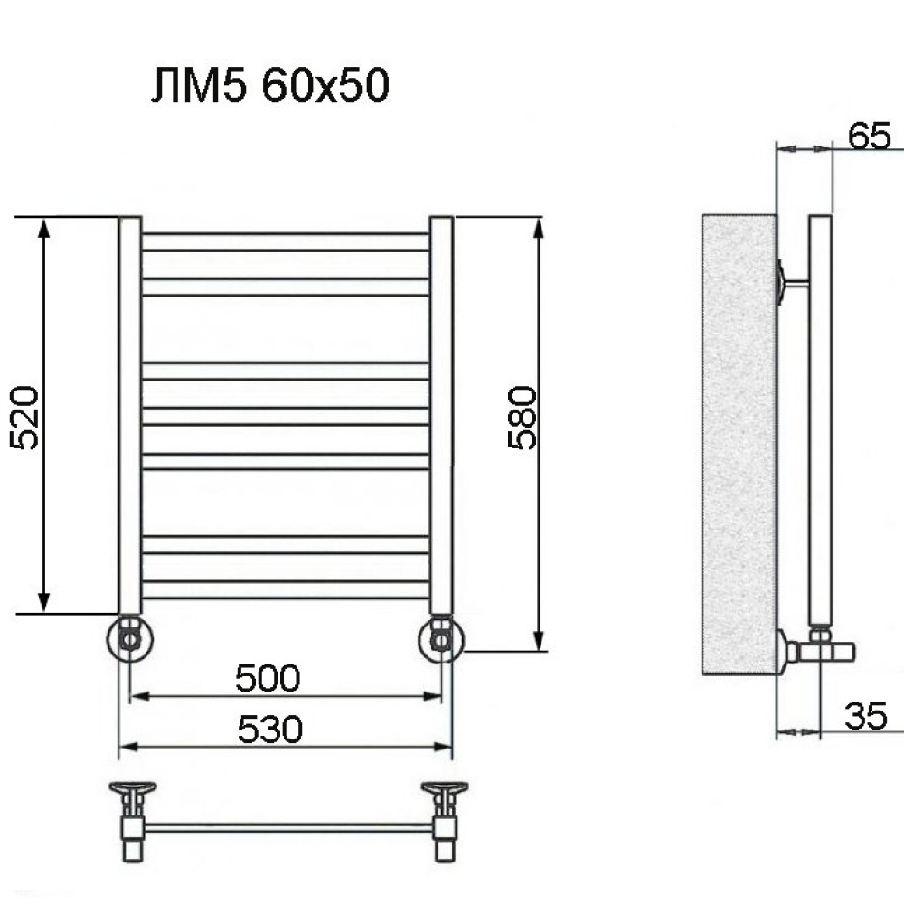 Полотенцесушитель водяной Ника Modern ЛМ 5 черный матовый RAL9005 Люкс  ЛМ 5 60/40 черн мат 