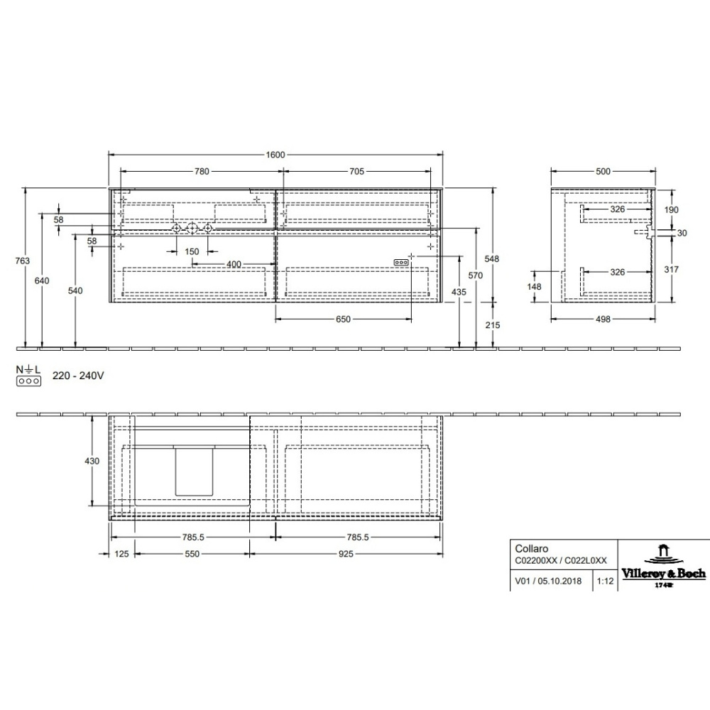 Villeroy Boch Collaro C02200MS Тумба под раковину 1600х500 мм (White Matt)