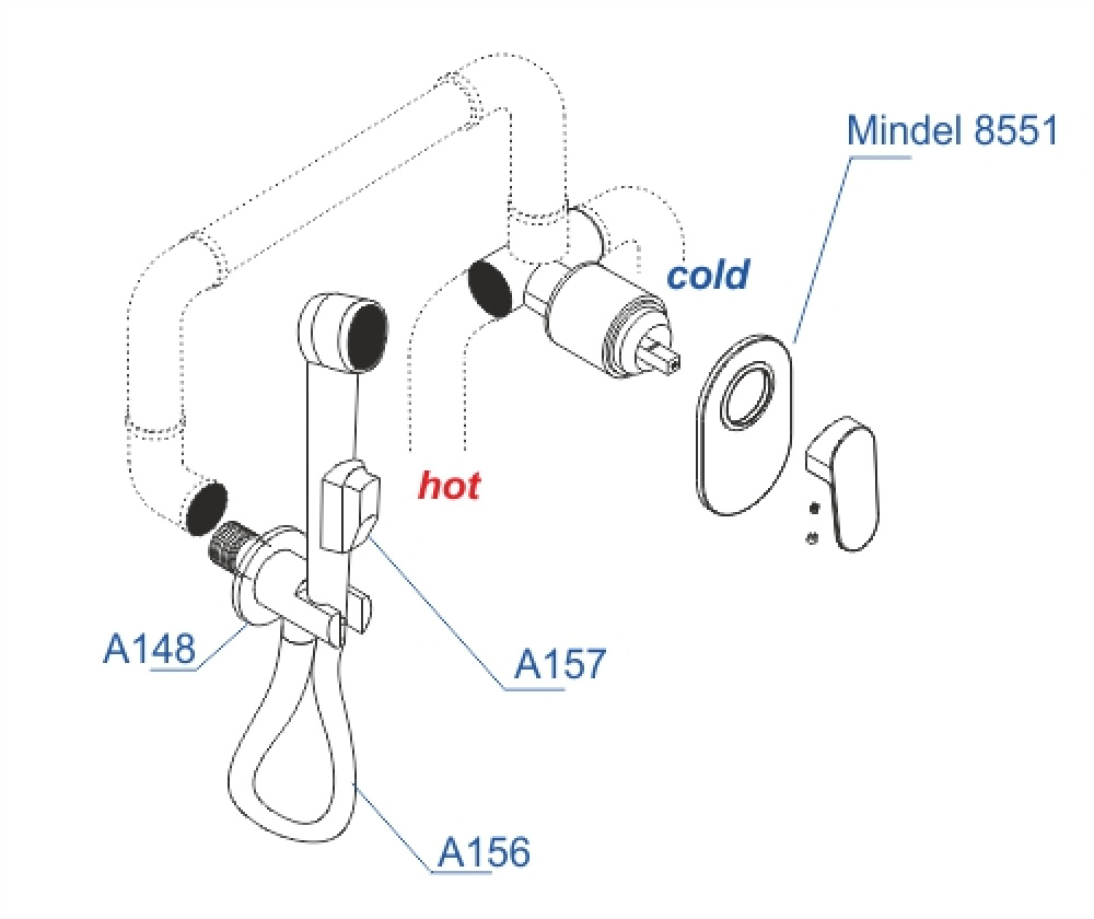 WasserKRAFT  A85056 Встраиваемый комплект для биде для биде со шлангом 150 см