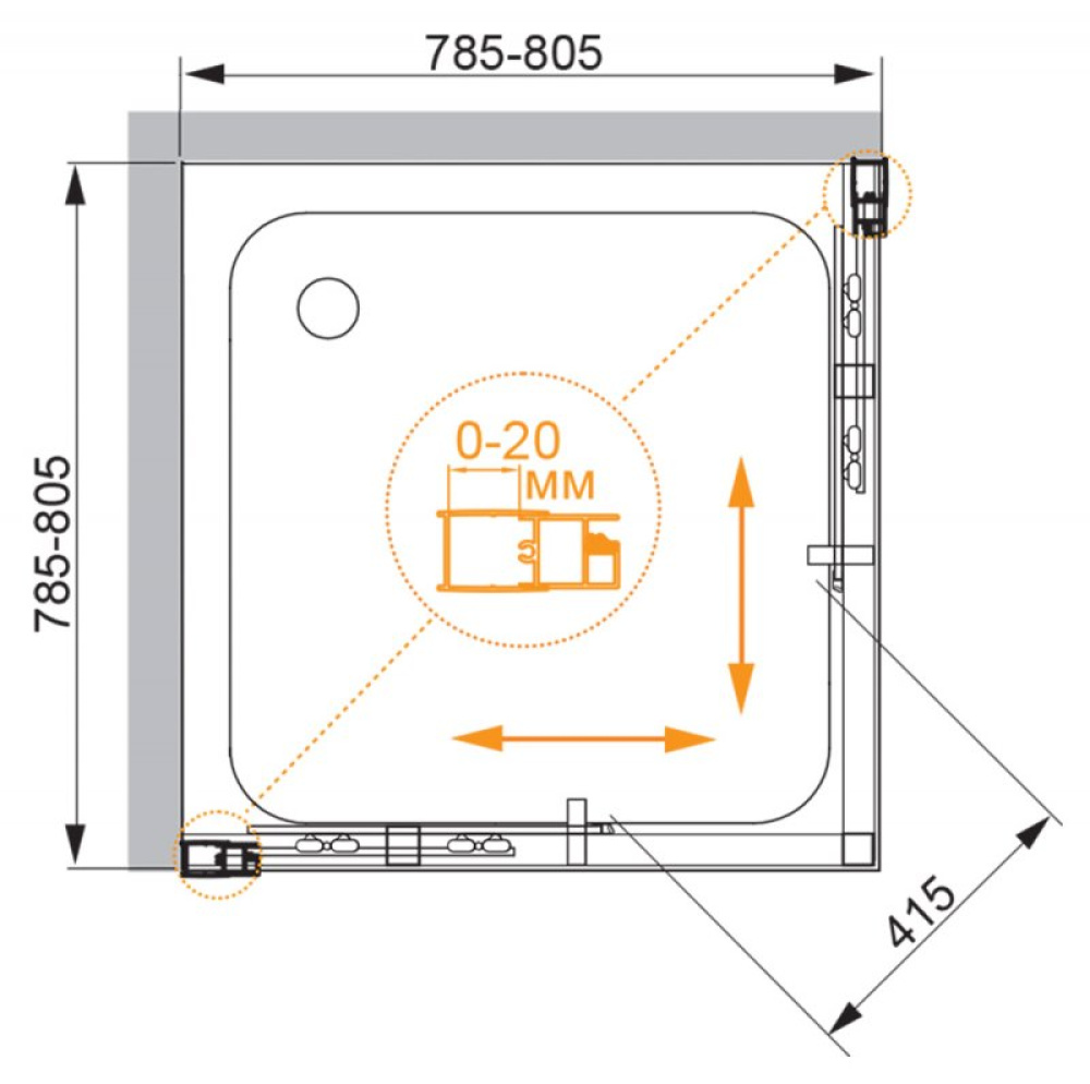 Фото Душевой уголок Cezares Momento-A-2-100-C-Cr 100 x 100 x 195 см без поддона, стекло прозрачное