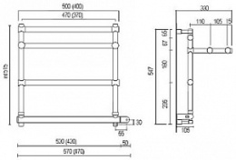 Полотенцесушитель электрический Margaroli Sole 554-3 BOX 5544703CRPB, с полкой, высота 54.7 см, шири