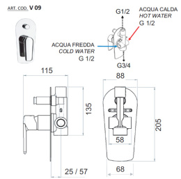 Смеситель Remer для ванны встраиваемый RR v09