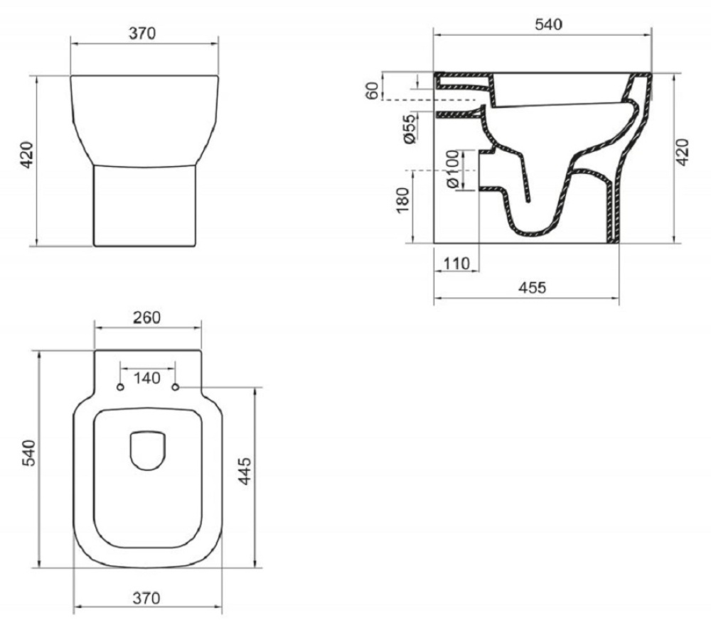 Приставной унитаз BelBagno Vaso P-trap BB127CB