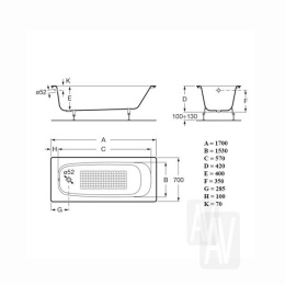 Ванна 170х70 Roca Continental (21291100R) белый