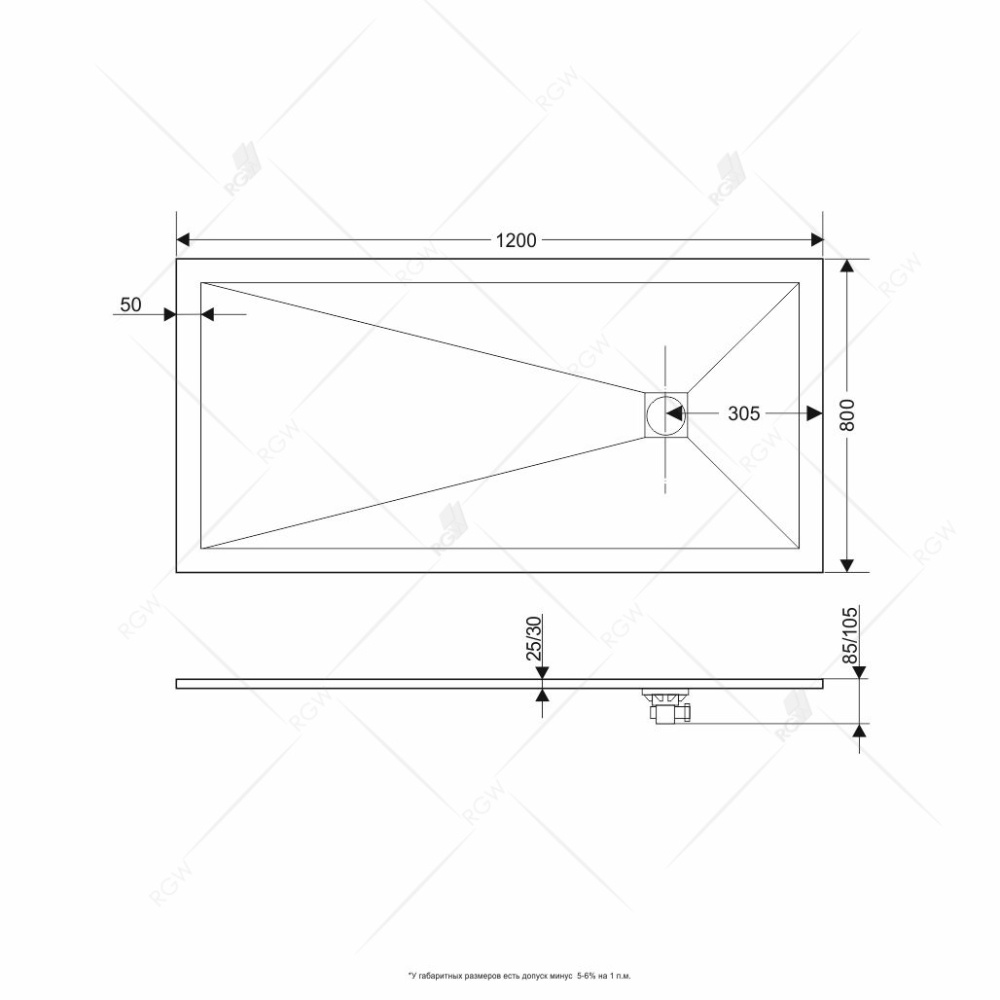 Душевой поддон RGW Stone Tray 16152812-02 прямоугольный