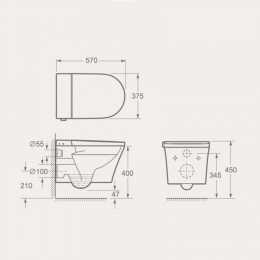 Фото Унитаз подвесной UNI-FLOW MI-SMART CH1048ZR-A в комплекте с крышкой-биде, цвет белый