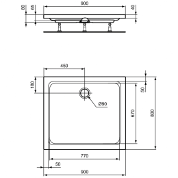 Душевой поддон 90X80X7 см Ideal Standard HOTLINE K277301