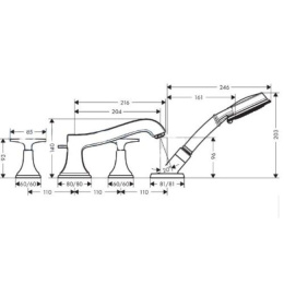 Смеситель на борт ванны на 4 отверстия 31449090 Hansgrohe Metropol Classic (хром, золото)