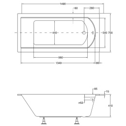 Акриловая ванна 150x70 Besco (WAS-150-SL), прямоугольная