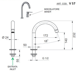 Смеситель на раковину RR V57 (смес. узел+излив)