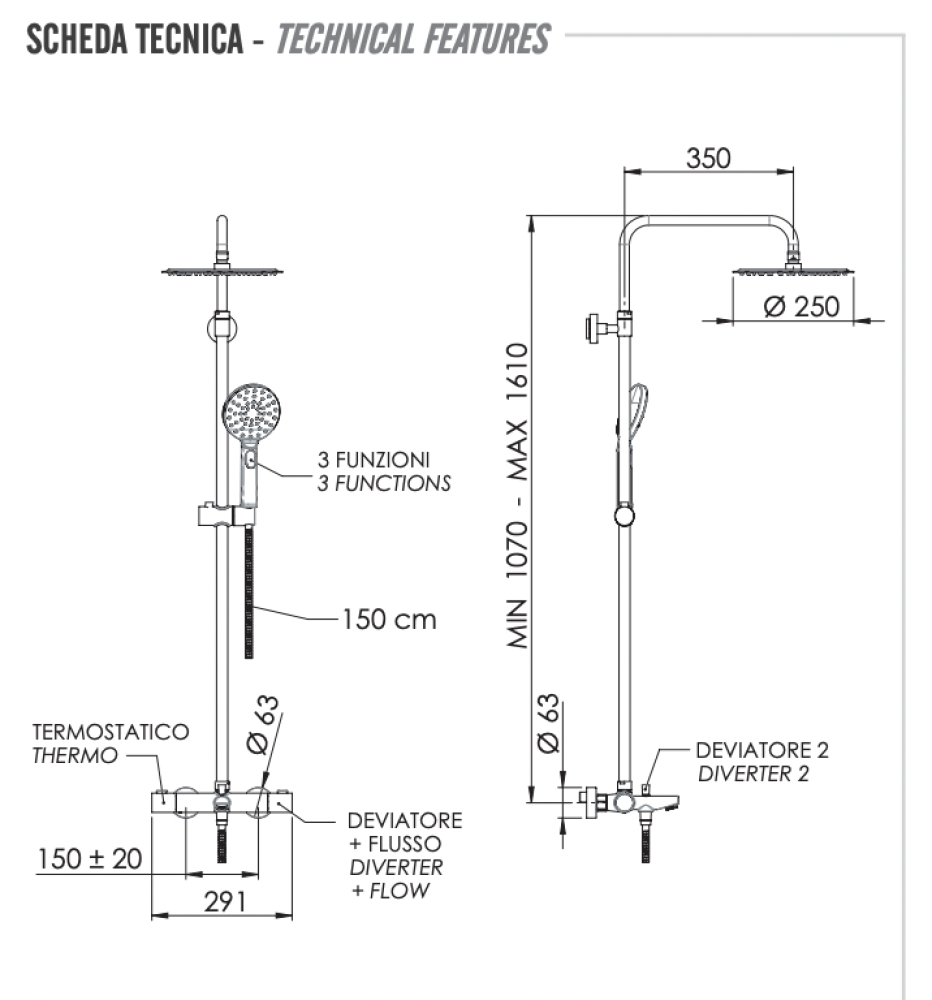 Фото Душевая система термостатическая с изливом Remer EQ34A8MPUFM25G