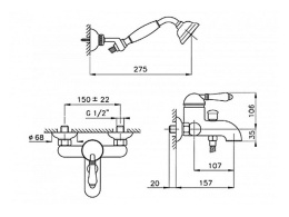 Смеситель Nicolazzi P.M. Blanc 3401GB76 для ванны/душа, гальваническое золото, ручка белая керамика