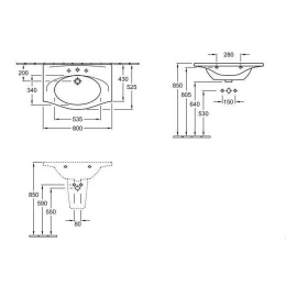 Раковина 71928001 VILLEROY&BOCH VELVET, 800 x 525 mm