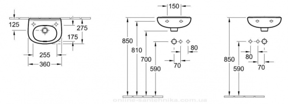 Фото Раковина компактная укороченная 53603601 VILLEROY&BOCH O'NOVO, 360х275 мм