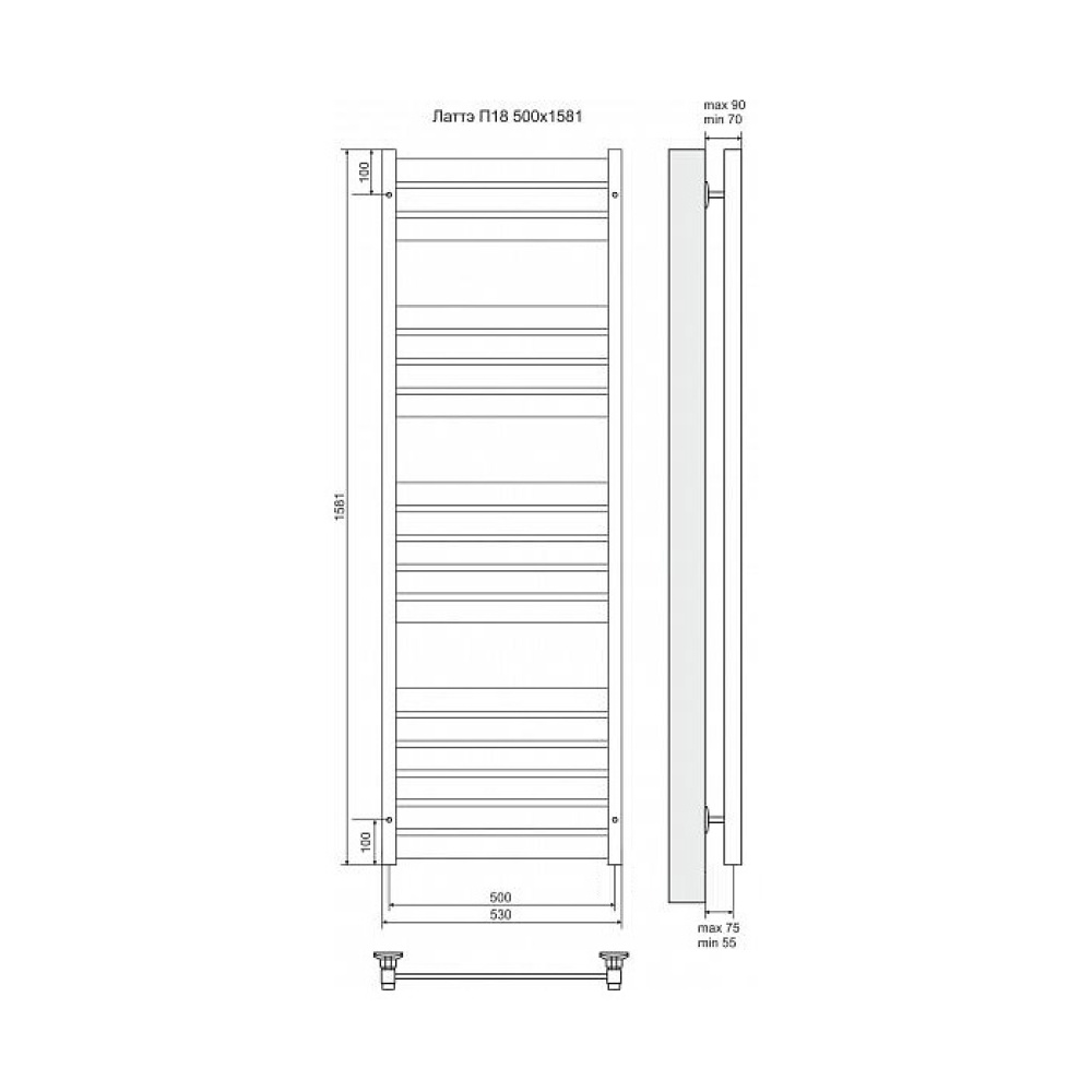 Фото Полотенцесушитель электрический Terminus 4660059920979 Латте П18 500x1581, ТЭН HT-1 300W, левый/прав