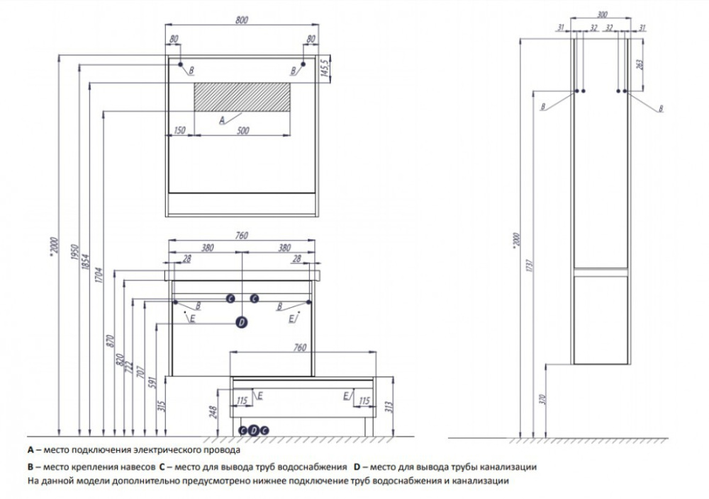 Тумба под раковину Aquaton Капри 80 белый глянец 1A230201KP010