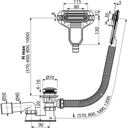Alcaplast Сифон для ванны click/clak металл, A516CKM-80